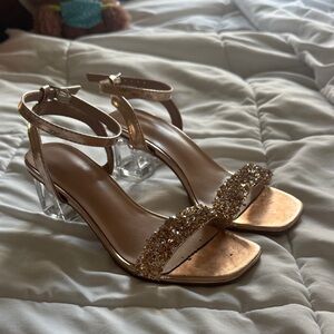 SHEIN Gold and Clear Strap Heels